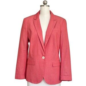 Johnston & Murphy Blazer Womens Size M Pink Polka Dot 1-Button Striped